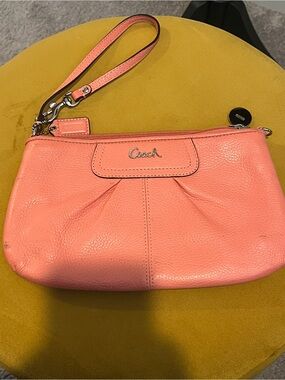 Coach Coral Pink Pebbled Leather Wristlet